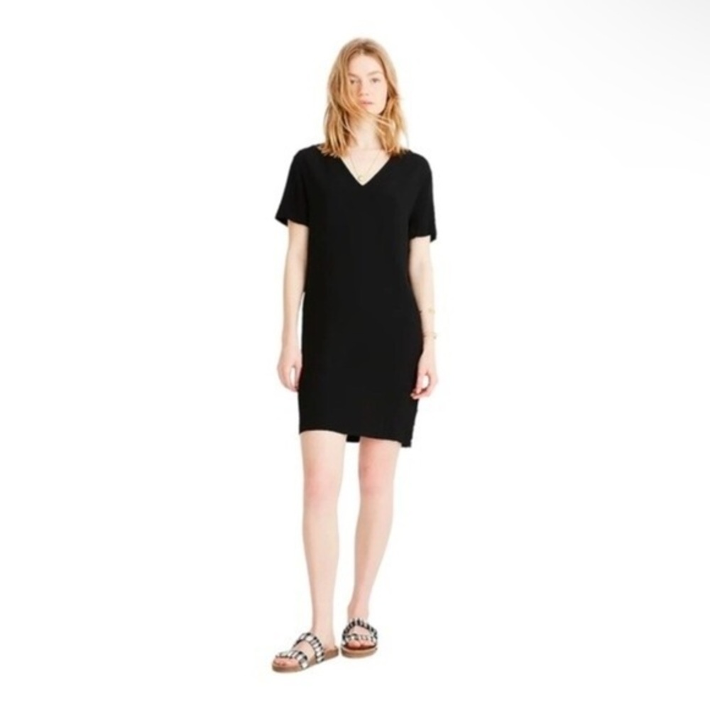 Madewell Black Side-Button V neck Short Sleeve Easy Mini Sun Dress Sundress - Picture 9 of 9